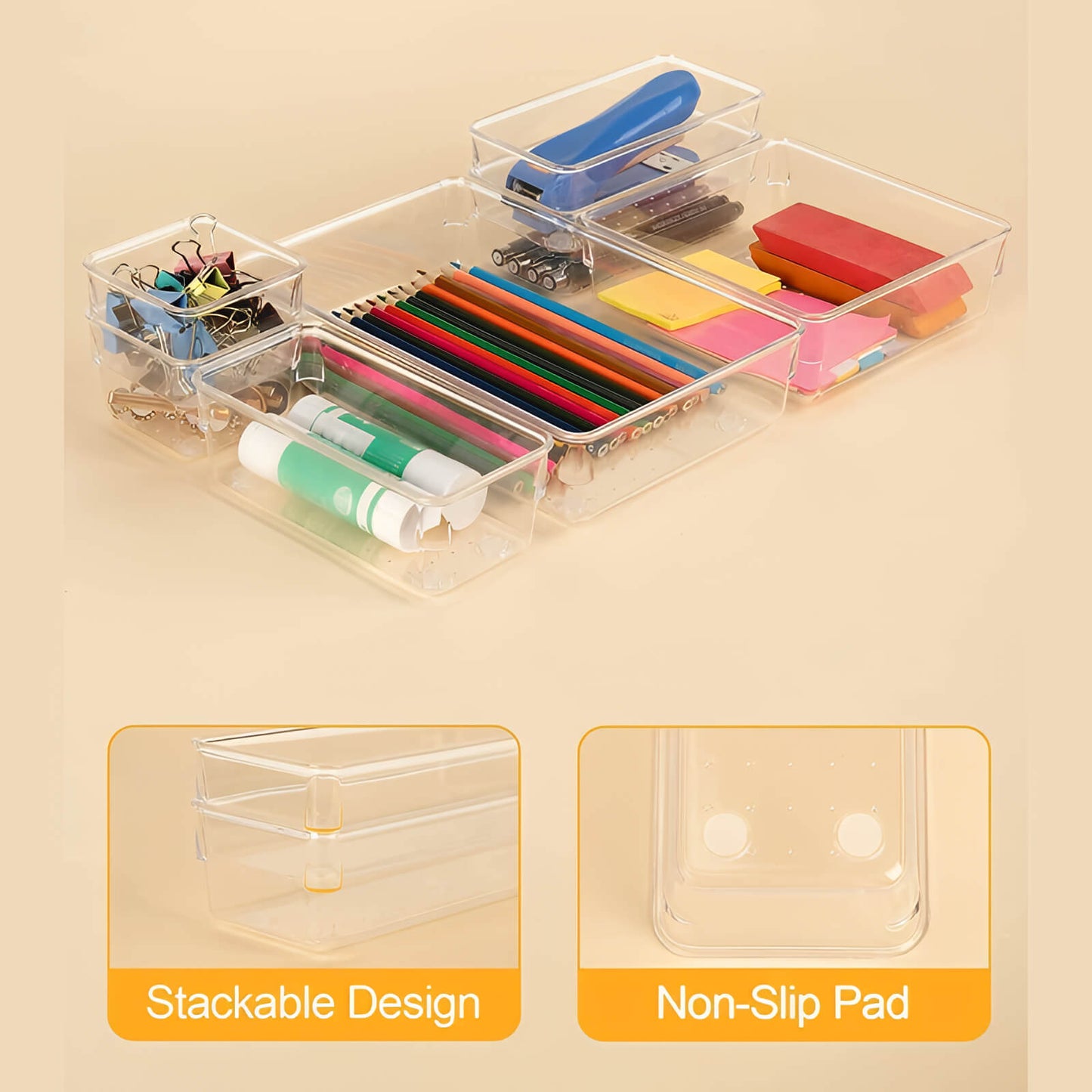 7-Piece Clear Acrylic Drawer Organizer Set