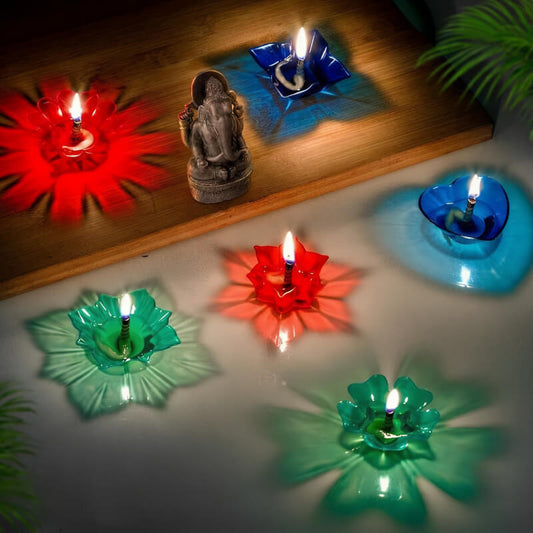 CrystalBloom™ Reflection Diyas — Set of 12 with cotton Wicks & Springs