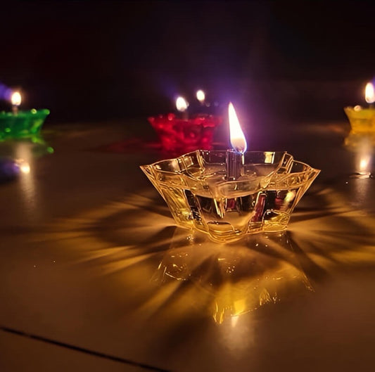 CrystalBloom™ Reflection Diyas — Set of 12 with cotton Wicks & Springs