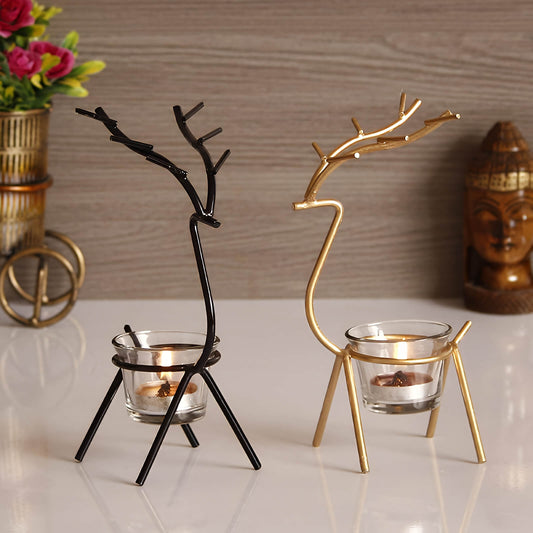 LuxeAntler Tea Light Holder Set – Handcrafted Deer Design (Set of 2)