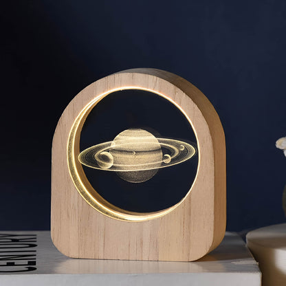CelestiaGlow Wooden Crystal Solar System Night Light