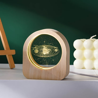 CelestiaGlow Wooden Crystal Solar System Night Light